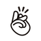 Black line drawing of a hand with a raised index finger on a white background